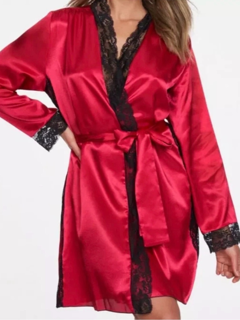 Red Satin Lace Trim Robe Frederick's of Hollywood NWT Aspen Mae Women's Small